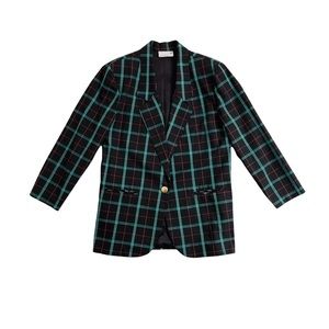 Vintage 80’s black with green plaid blazer jacket with gold button size L